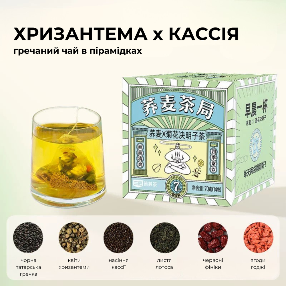 Гречаний чай Ку Цяо &laquo;Асорті 5 видів&raquo; в пірамідках, коробка (15шт) 3932 фото