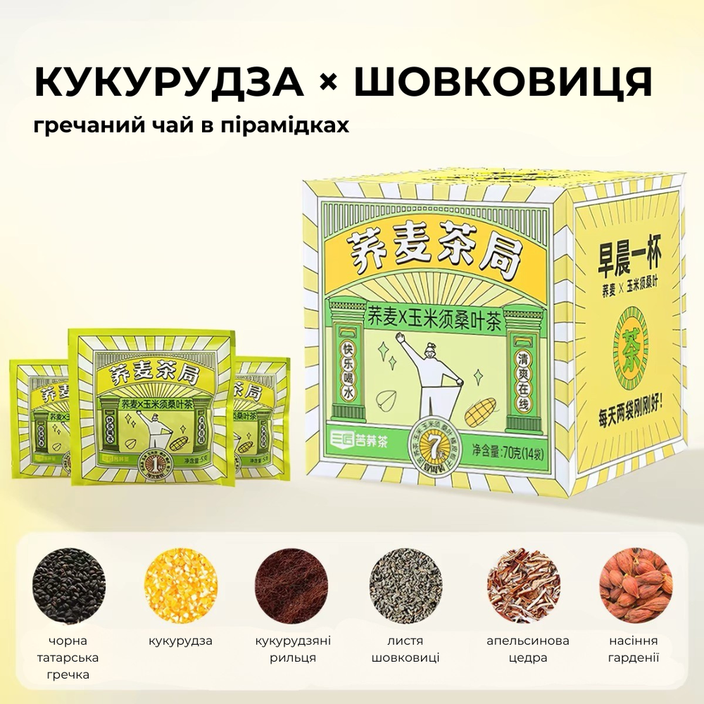 Гречаний чай Ку Цяо &laquo;Асорті 5 видів&raquo; в пірамідках, коробка (15шт) 3932 фото